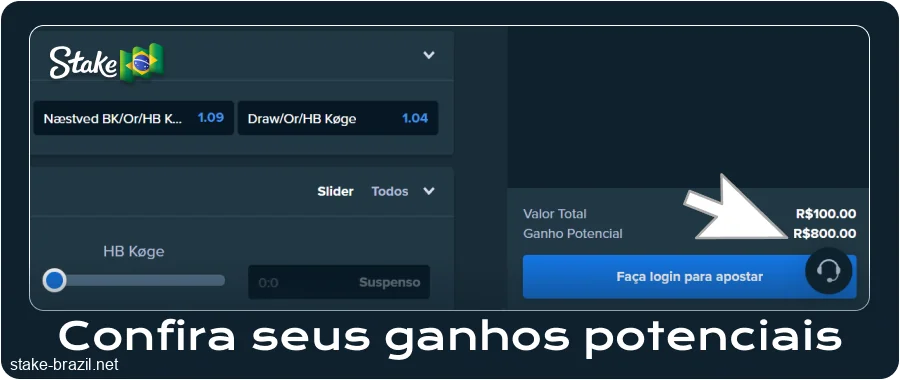 Veja seus ganhos potenciais na Stake Brasil